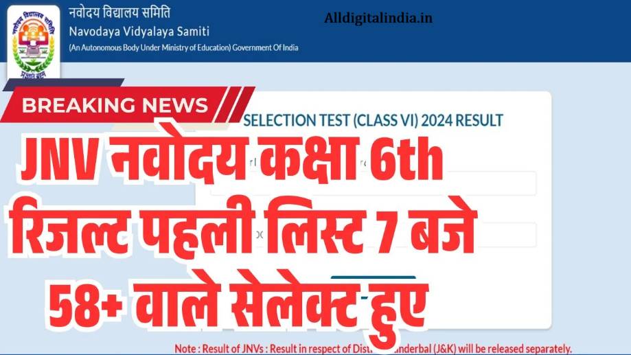 JNV Navodaya Class 6th Result 2026